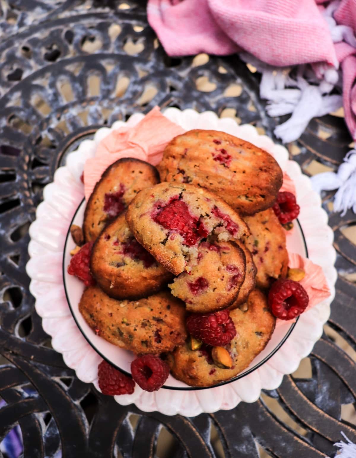 homemade raspberry pistachio madeleines