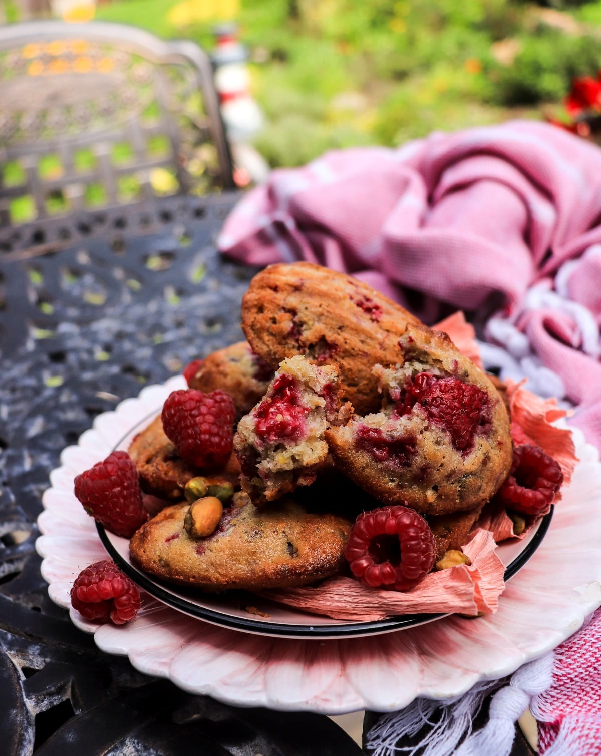 raspberry and white chocolate madeleine recipe with pistachios