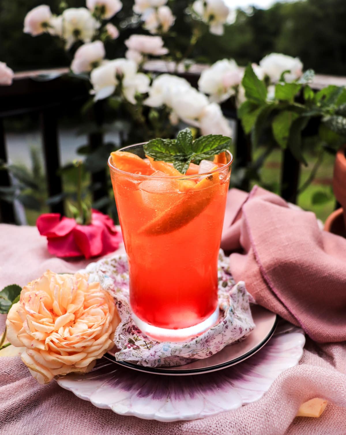 orange soda mocktail with rose syrup
