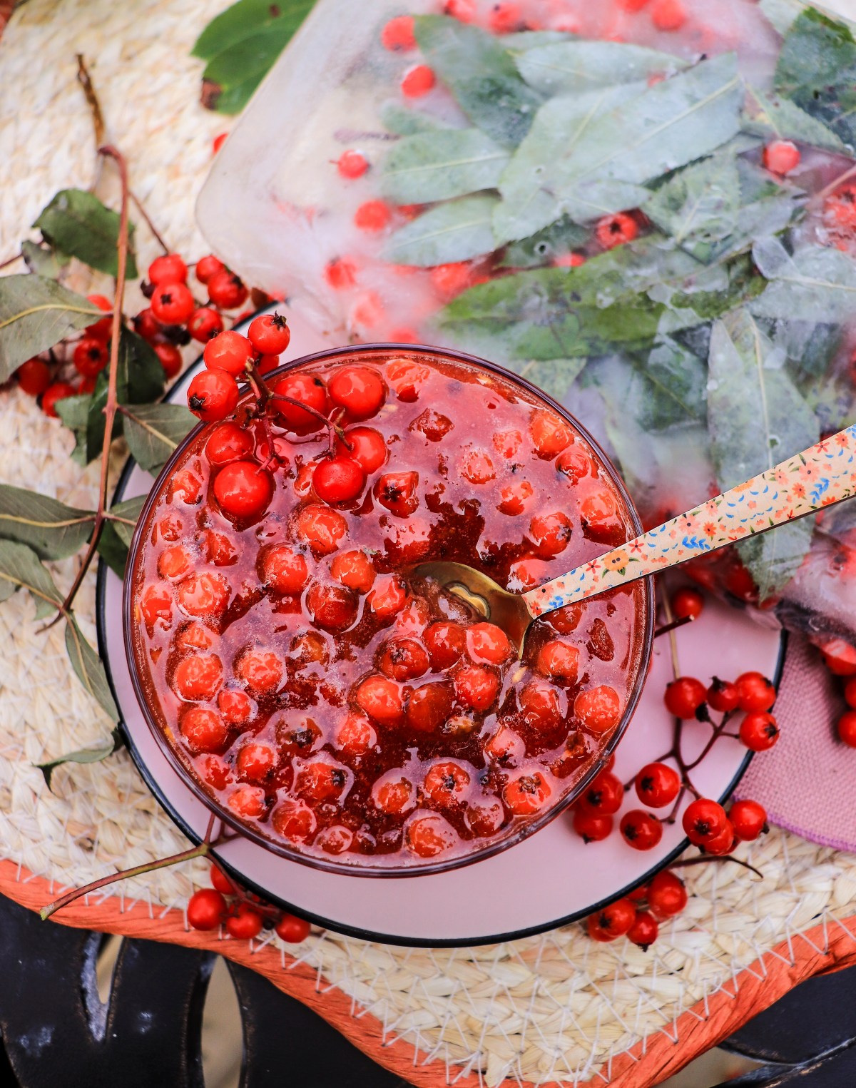 rowanberries preserved with sugar in syrup