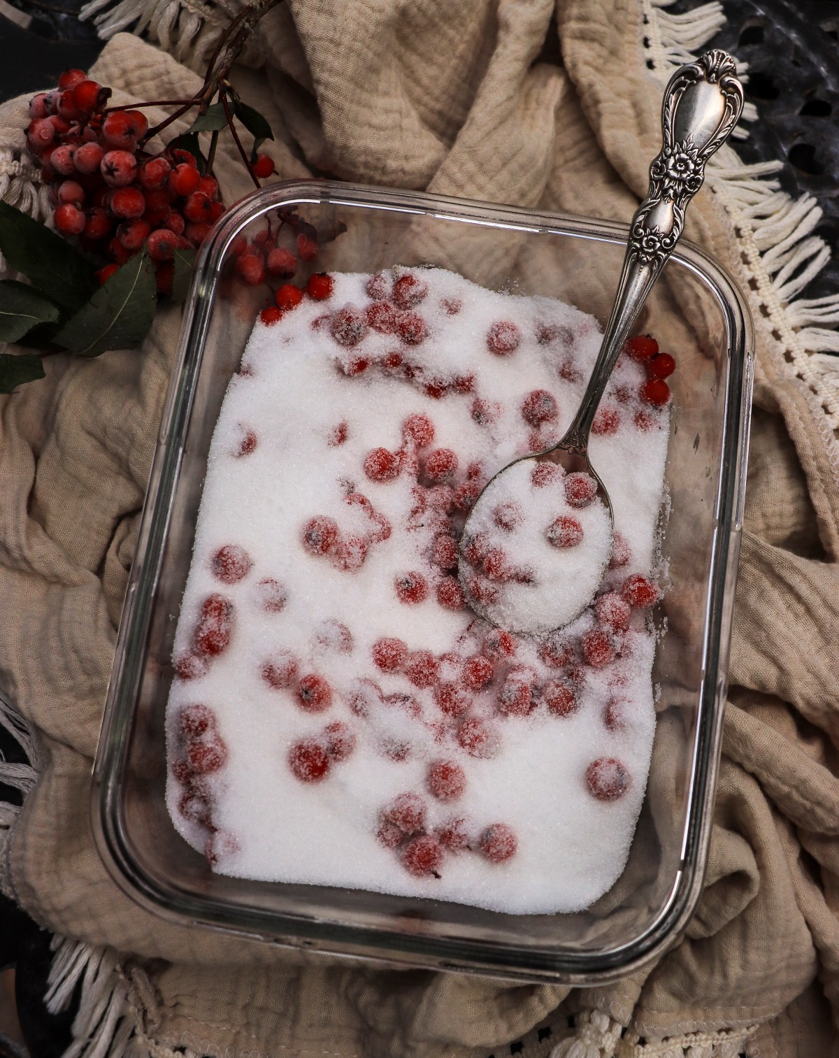 rowan berries with sugar before preserving