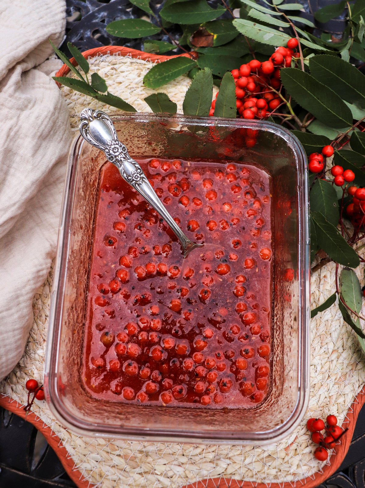 rowanberries preserved with sugar in syrup