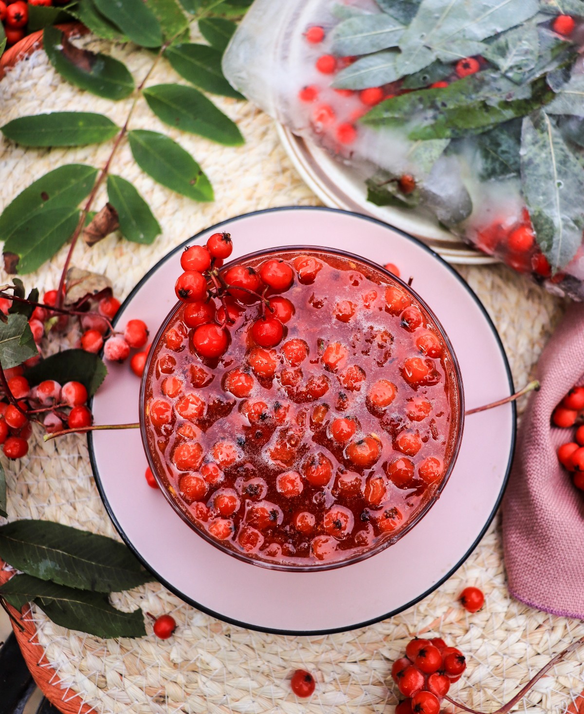 rowan berry preserves with whole berries in syrup