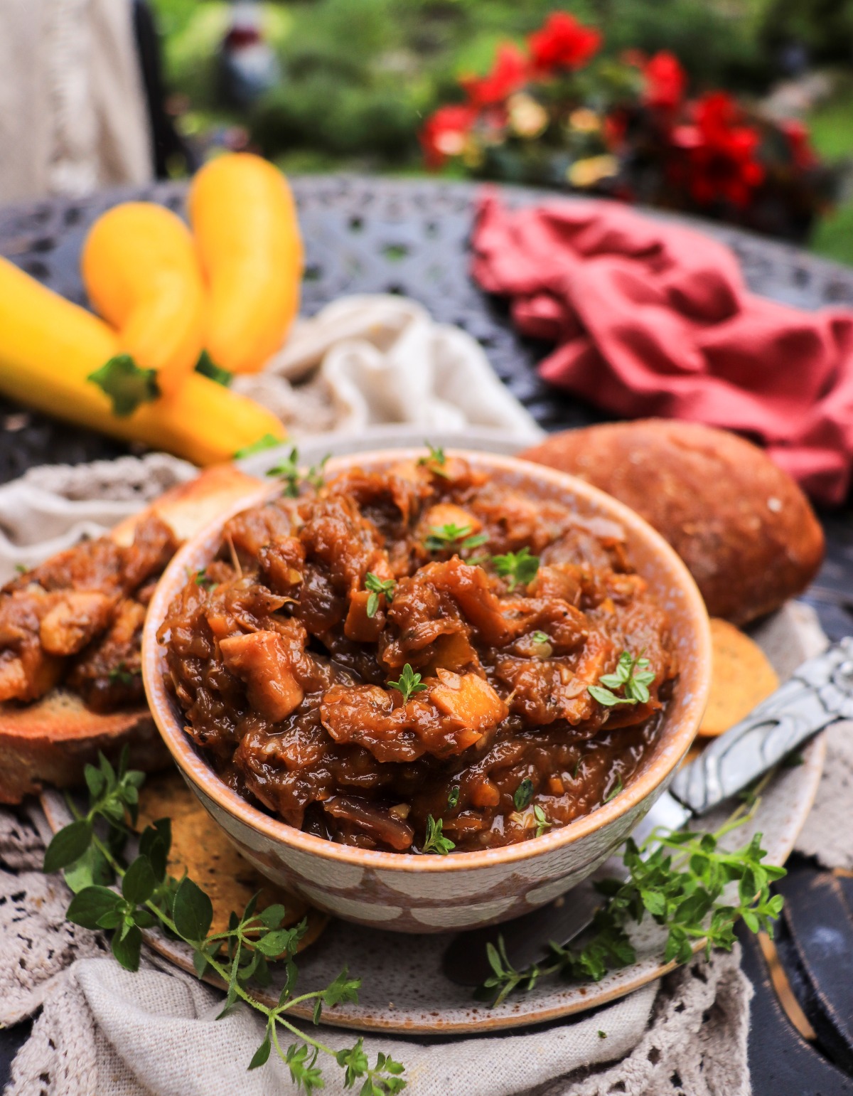 chunky zucchini chutney with fresh thyme