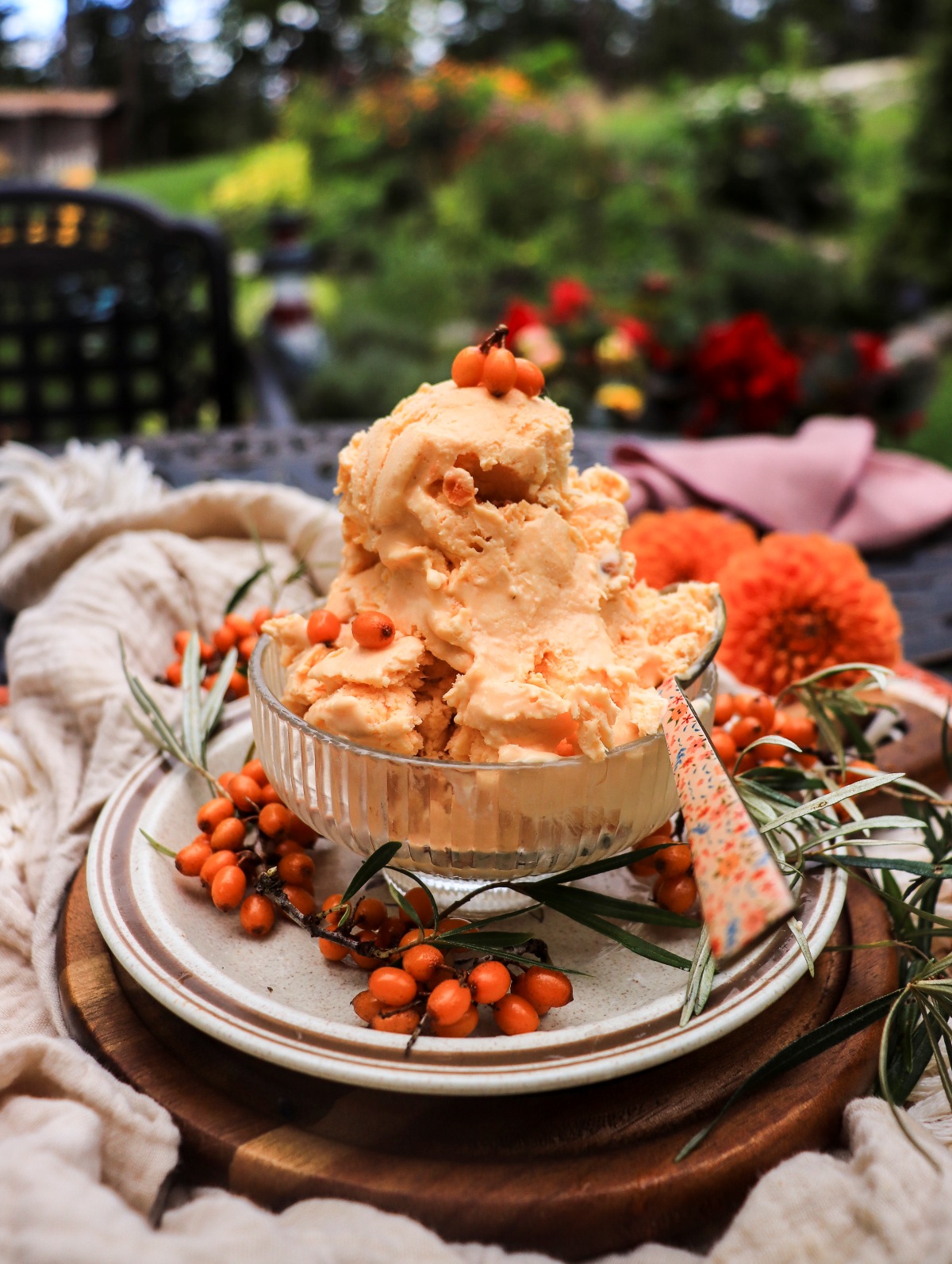 homemade sea buckthorn ice cream with berries (no churn)
