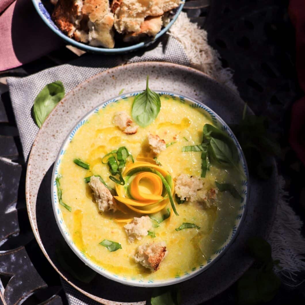 Zucchini Gazpacho with Cucumber and Basil