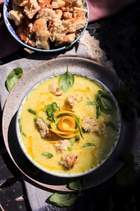 Zucchini Gazpacho with Cucumber and Basil
