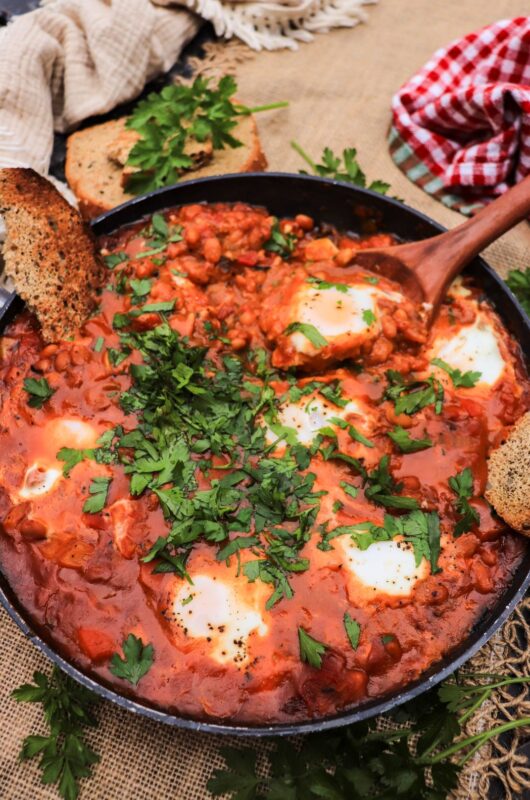 Baked Bean Shakshuka with Tomatoes and Eggs