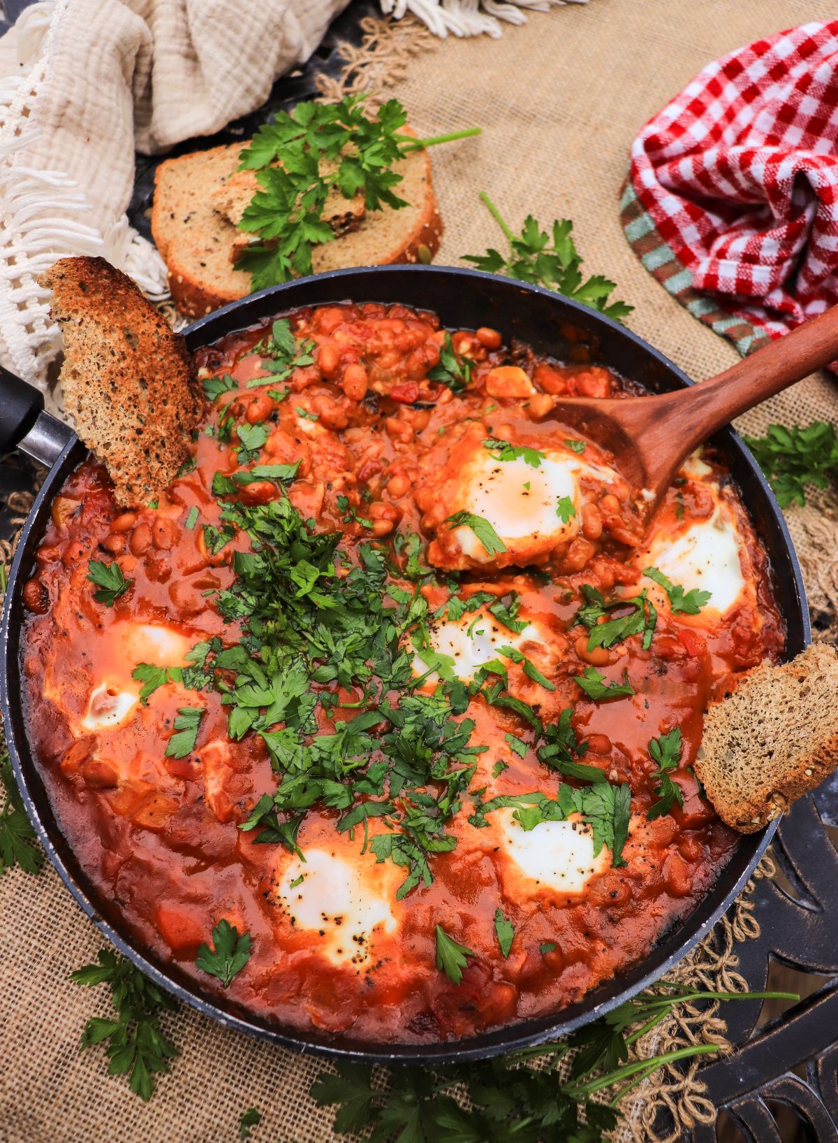 Baked Bean Shakshuka with Tomatoes and Eggs