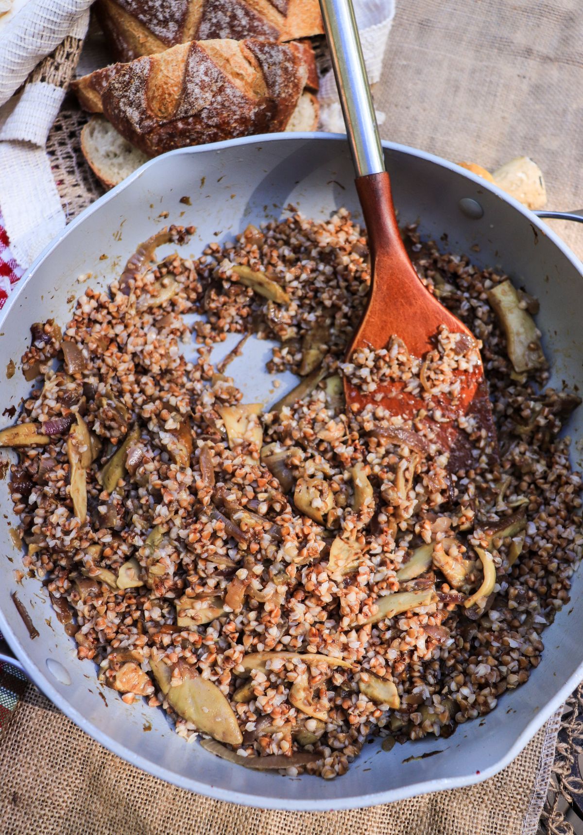 sautéed porcini mushrooms and onions with buckwheat