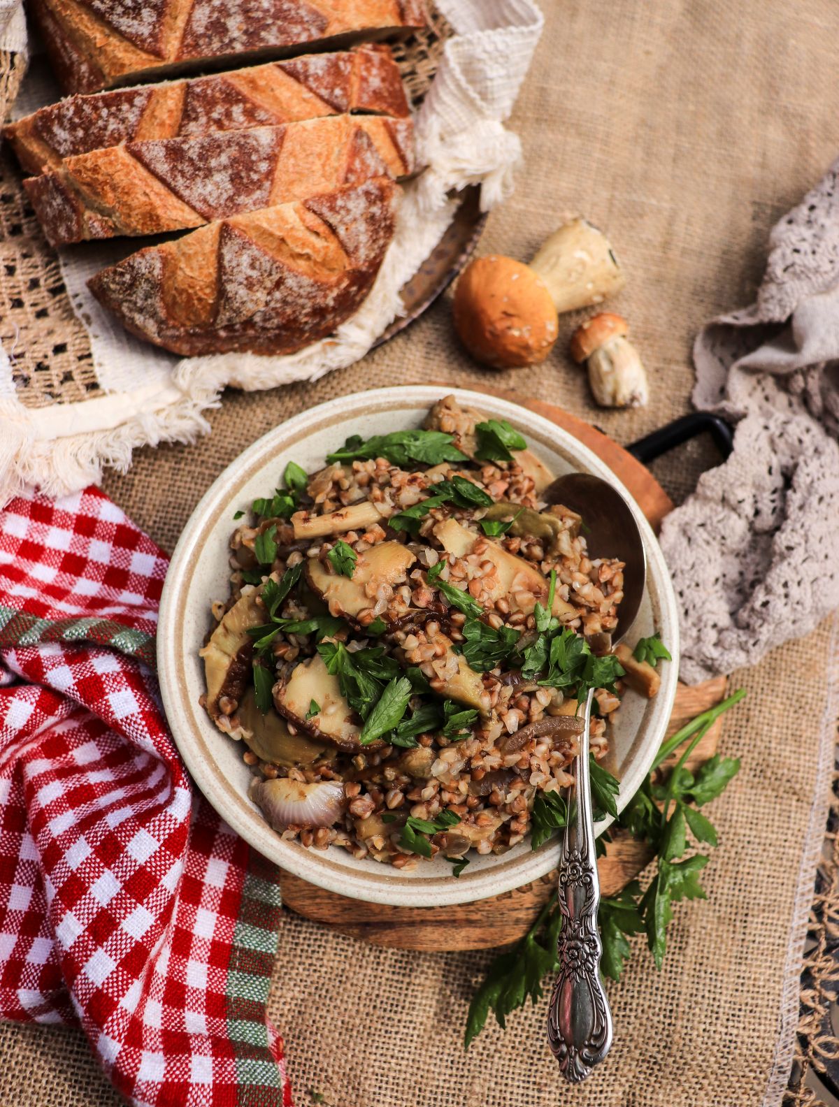 kasha with porcini mushrooms and onions