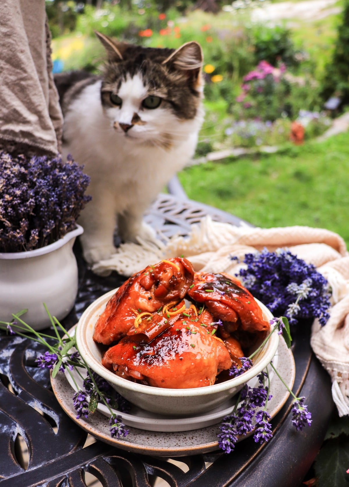 honey orange chicken with lavender and herbs