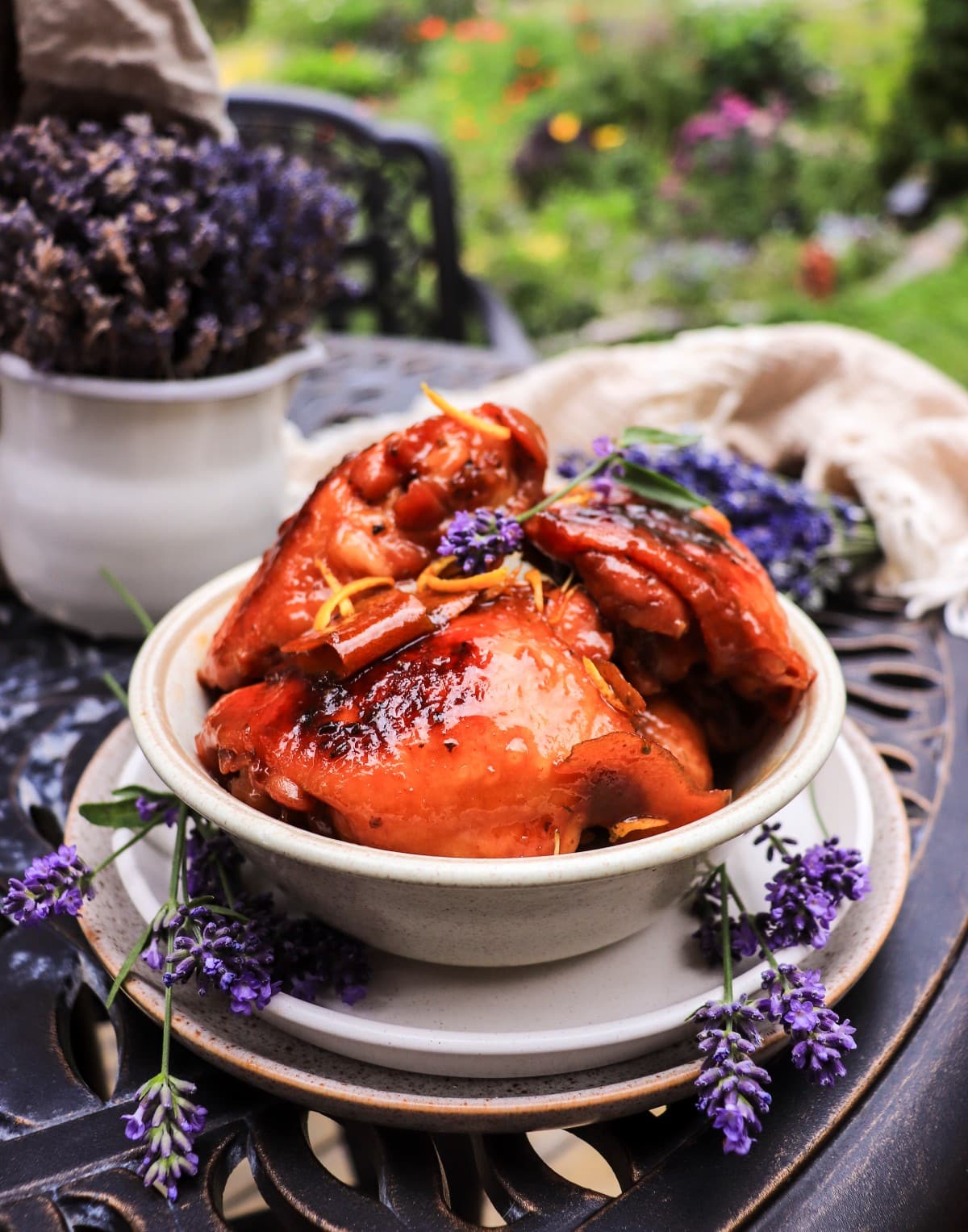 one-pan fried honey chicken with orange, lavender, and soy glaze