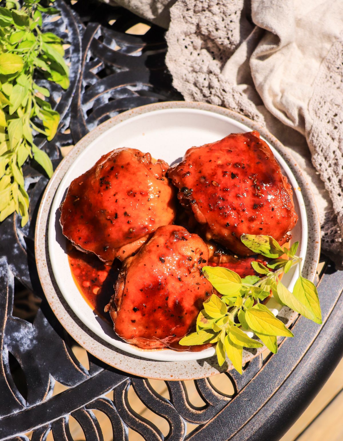 pan fried chicken thigs with a sticky, sweet and savoury maple and soy glaze