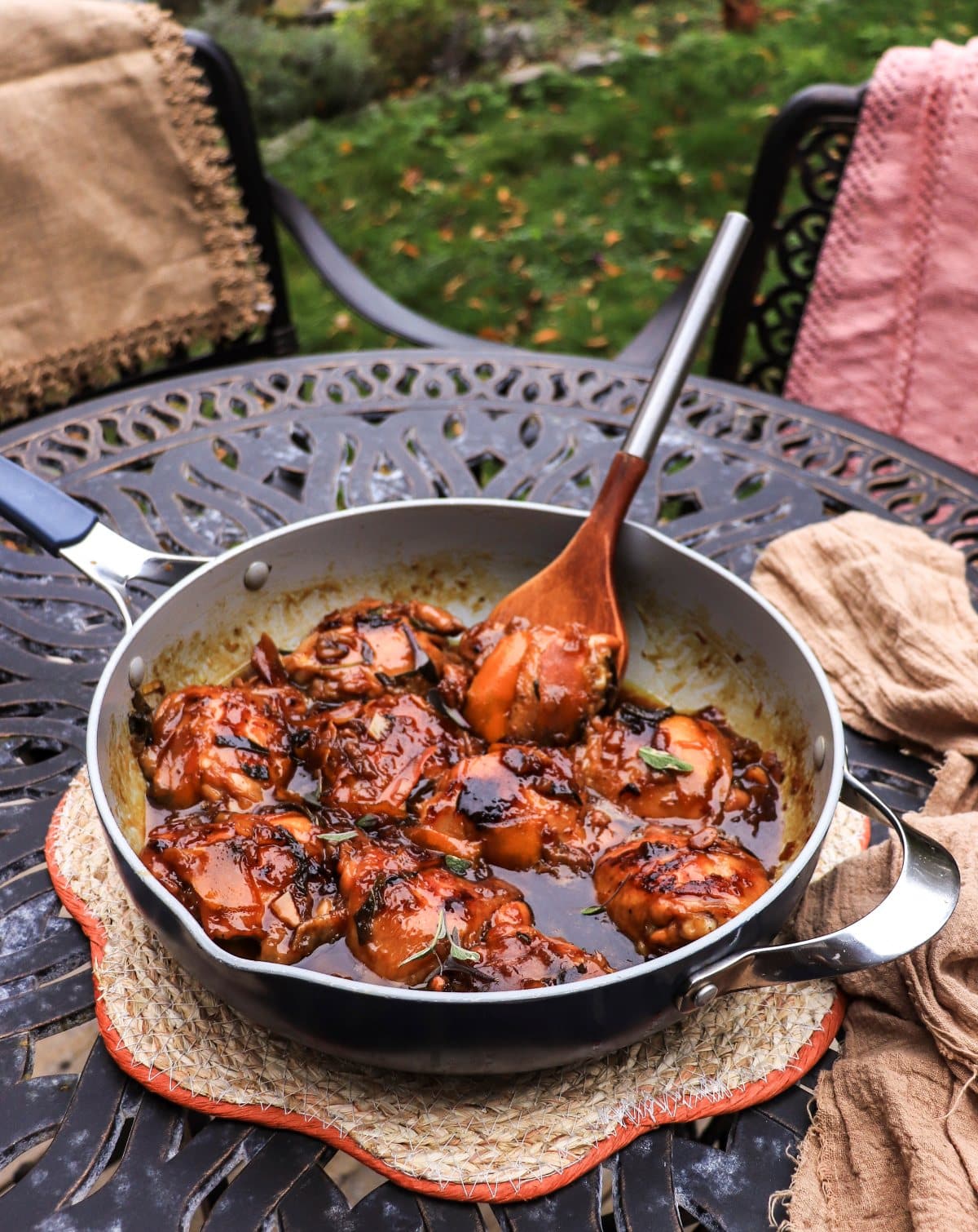 stovetop chicken thighs glazed with maple and orange