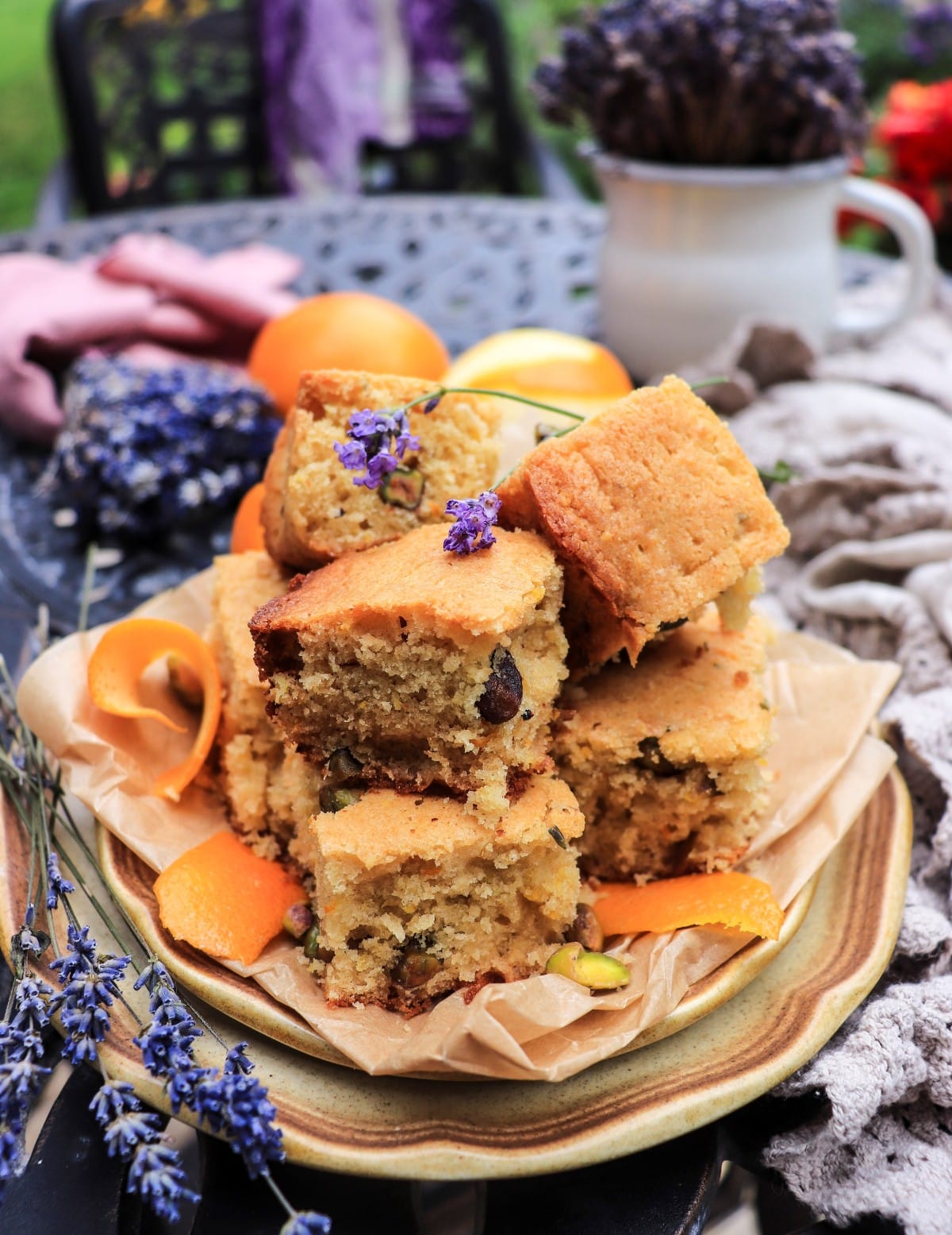less sweet orange pistachio bars with lavender