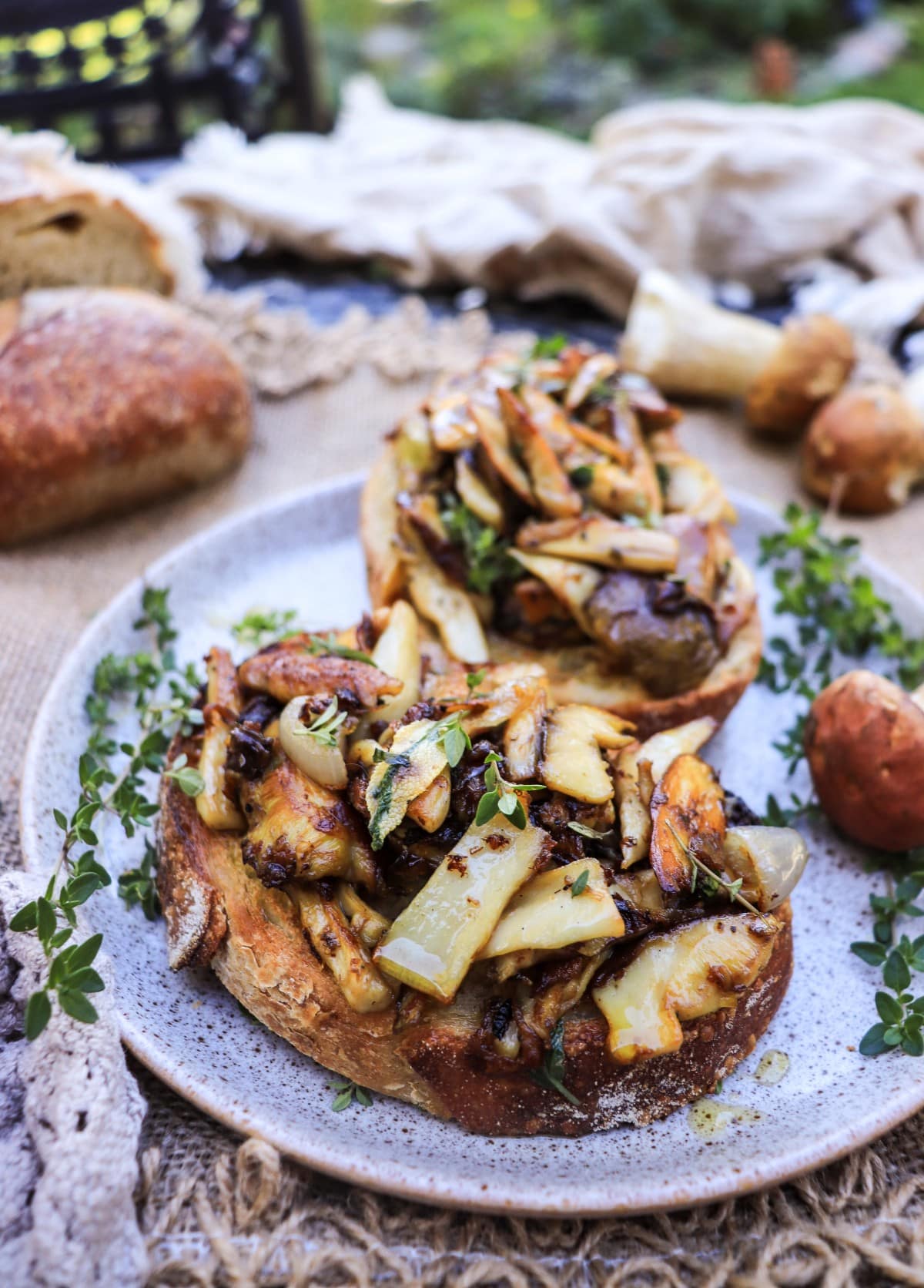 porcini mushroom (king boletus) bruschetta on toasted sourdough