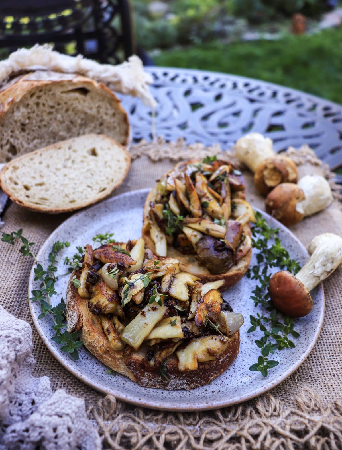 bruschetta with wild porcini (king boletus) mushrooms