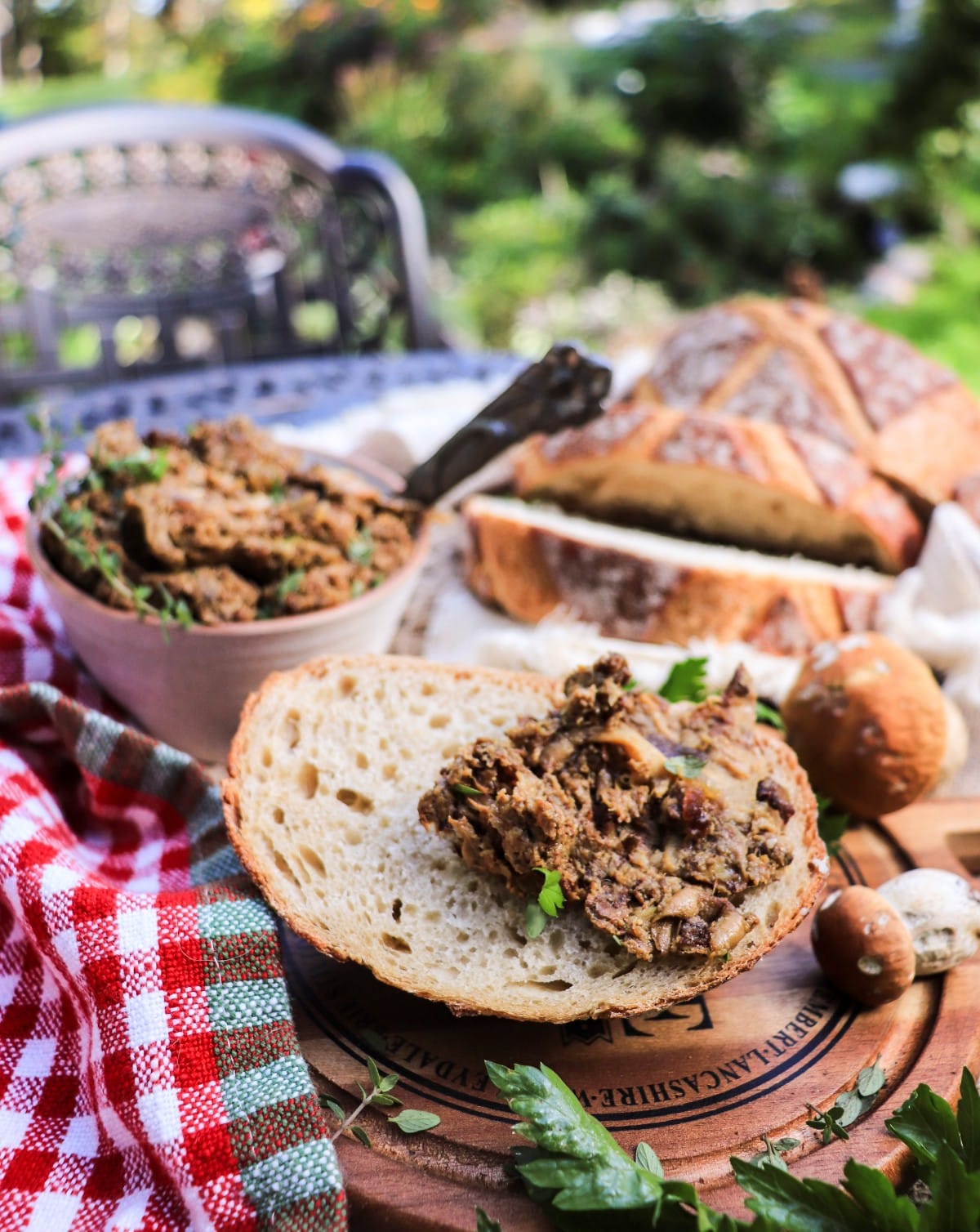 rustic porcini mushroom spread on sourdough bread