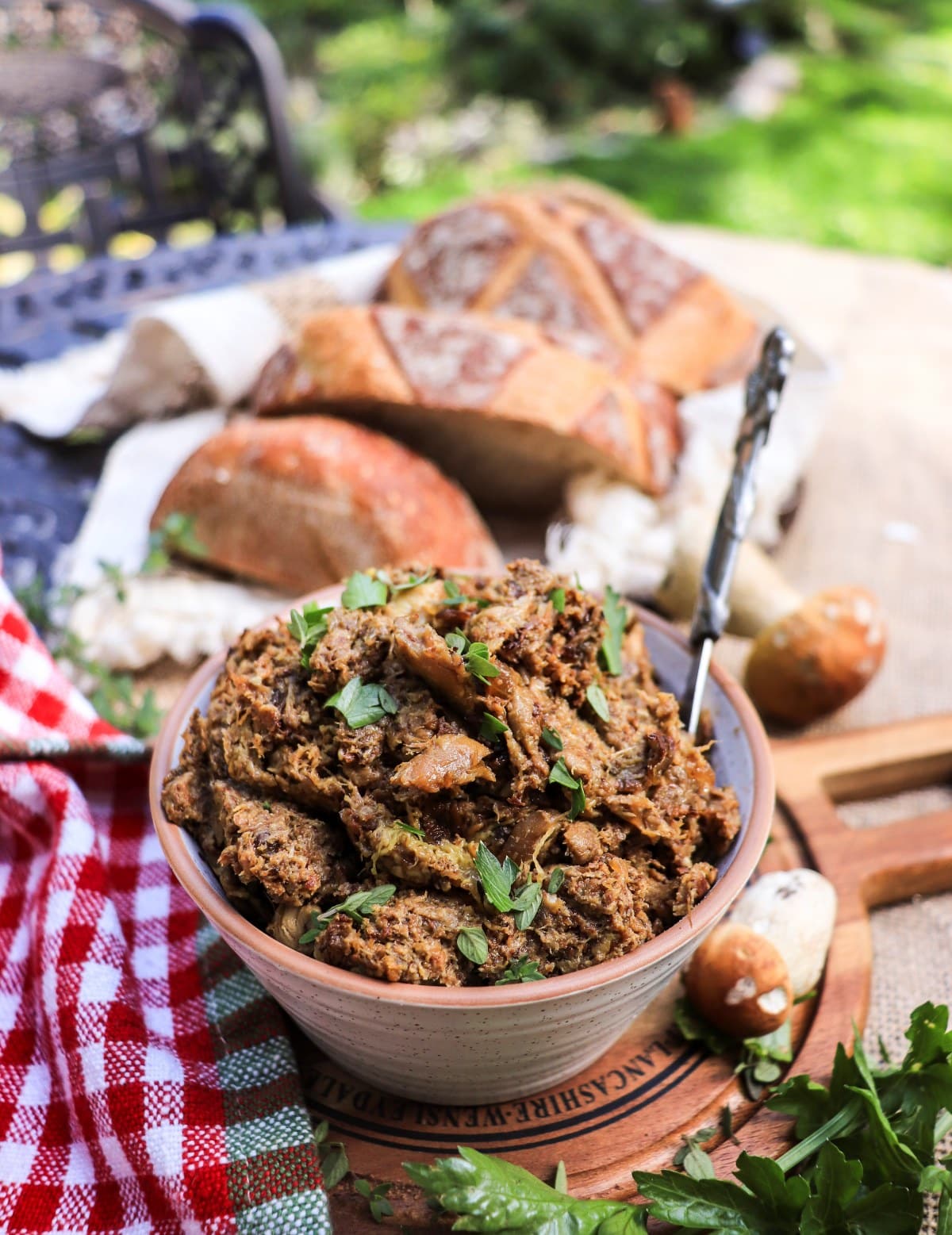 wild mushroom spread with porcini, shallots, and herbs