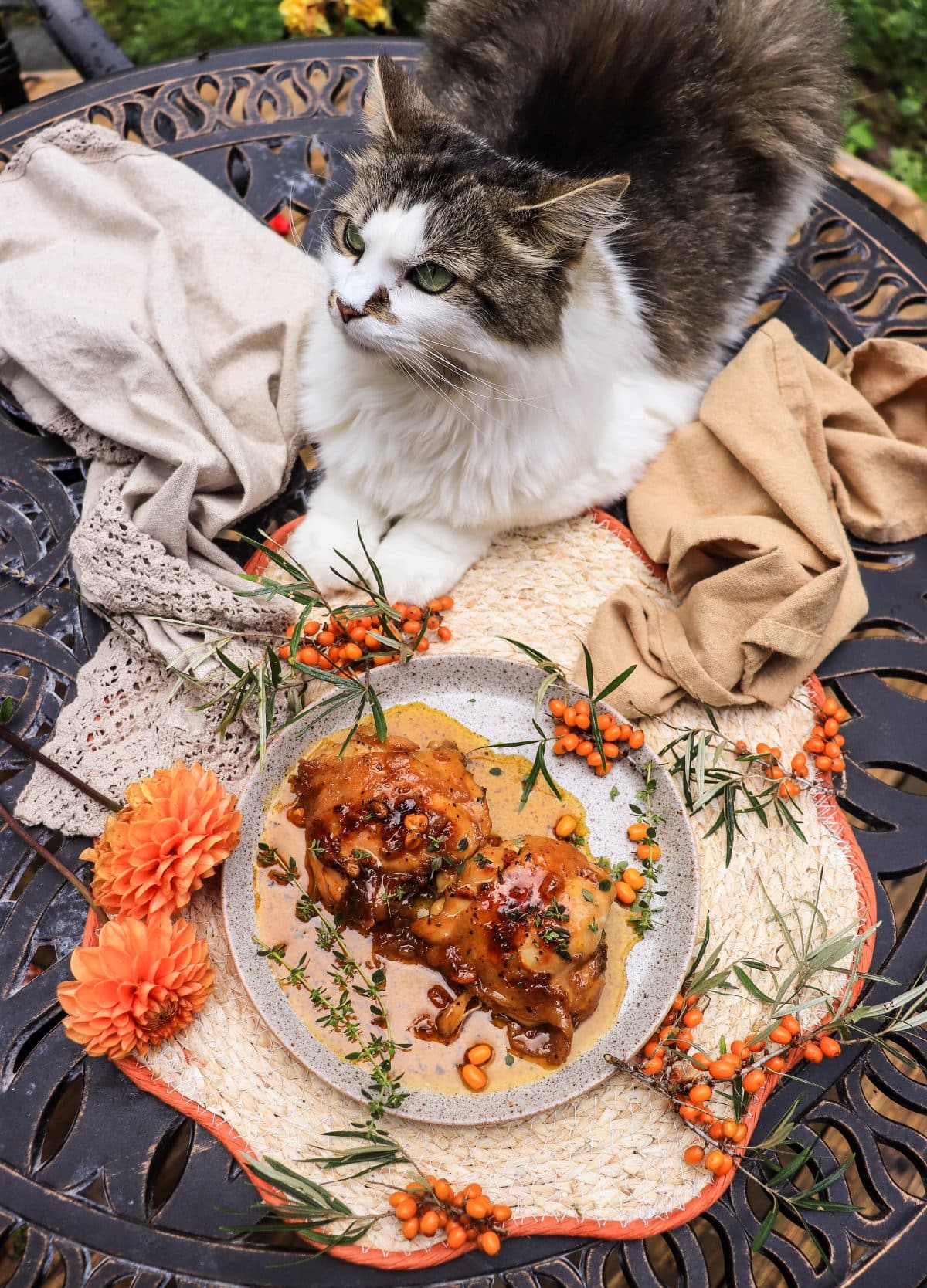 honey glazed chicken thighs with sea buckthorn