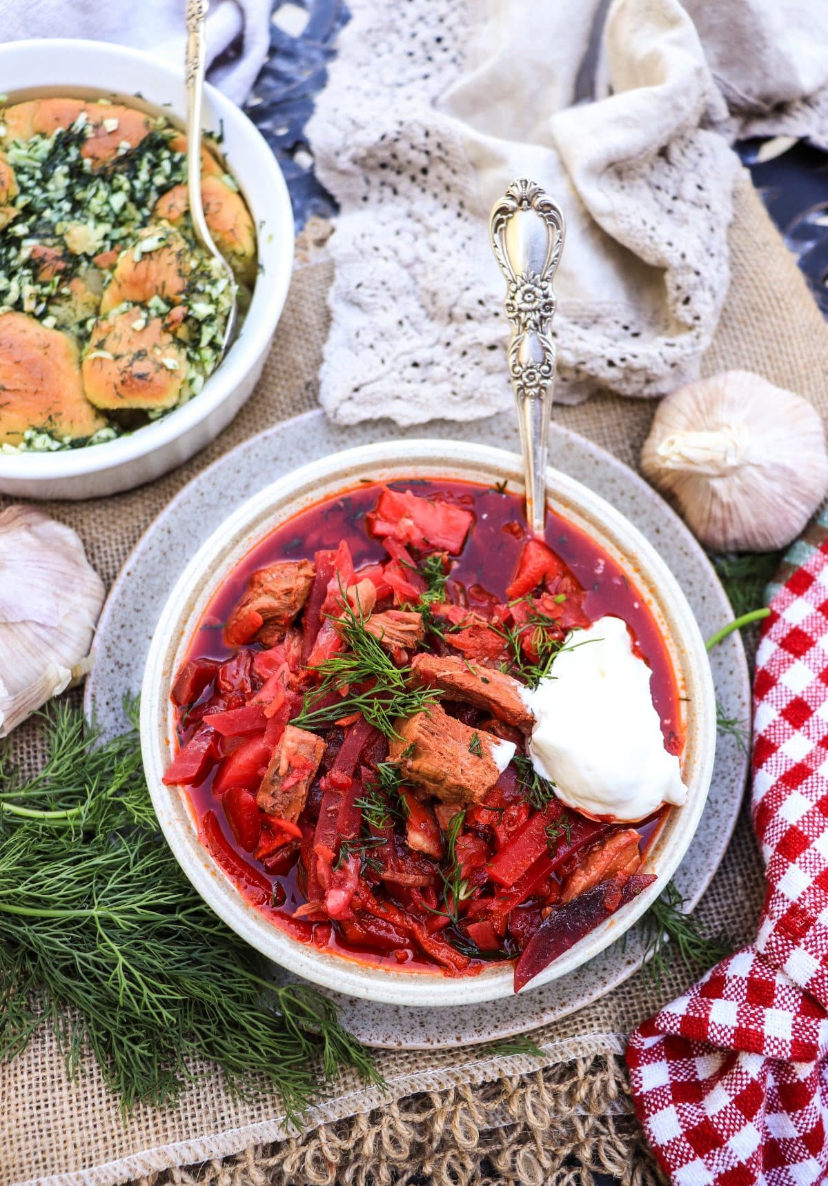 classic Ukrainian borscht with sour cream