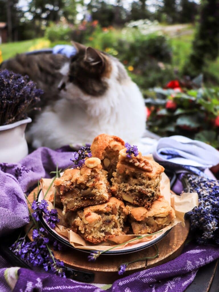 Walnut Fig Cake Bars with Honey and Lavender