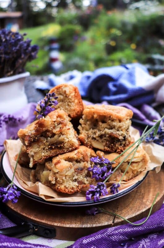 Walnut Fig Cake Bars with Honey and Lavender